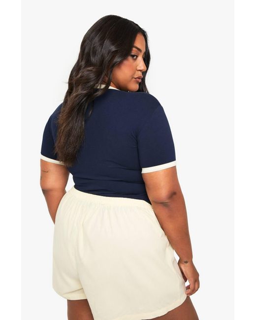 Boohoo Blue Plus Cotton Contract Ringer Sleeve Baby T-Shirt