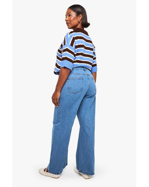Boohoo Blue Plus Seam Detail Wide Leg Trouser
