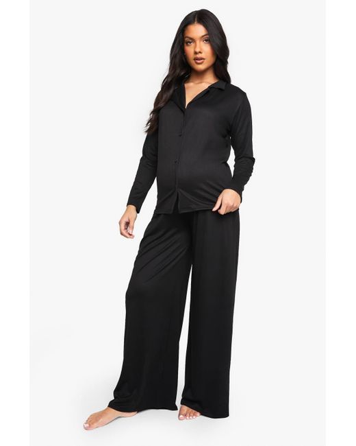 Boohoo Black Maternity Basic Shirt & Trouser Pj Set