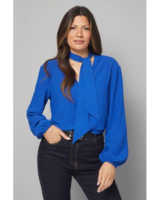 Wallis Blue Tie Neck Woven Blouse