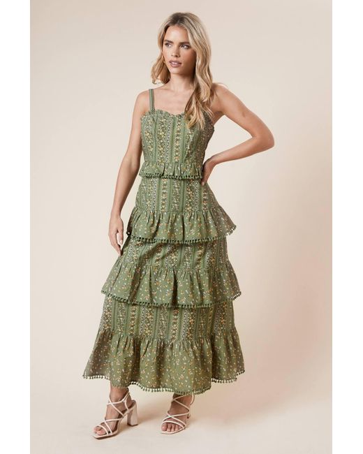 dorothy perkins green floral dress FS Collection White Little Flower Print Short Sleeve Wrap Style Midi Dress In Green