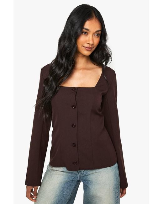 Boohoo Black Square Neck Collarless Blazer