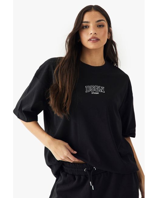 Camiseta Oversize Gruesa Con Bordado Dsgn Studio Boohoo de color Black
