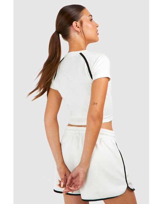 Boohoo White Dsgn Studio Piping Detail Fitted T-shirt And Short Set