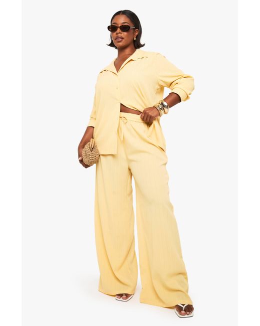 Boohoo Metallic Plus Textured Crinkle Wide Leg Trouser