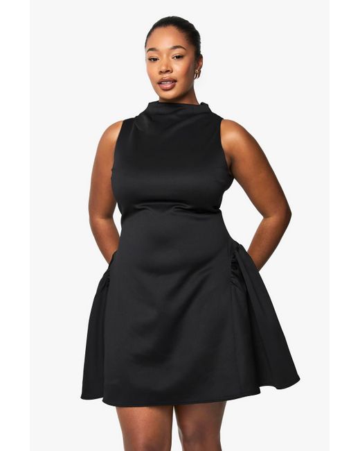 Boohoo Women's Black Plus Structured Volume Skater Dress