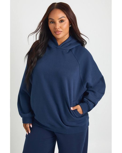 Boohoo Blue Plus Core Basic Raglan Seam Oversized Hoodie