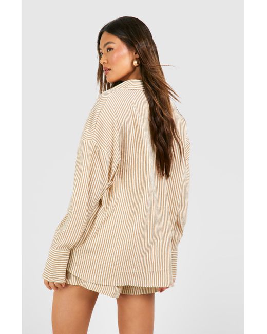 Boohoo Natural Textured Stripe Relaxed Fit Shirt