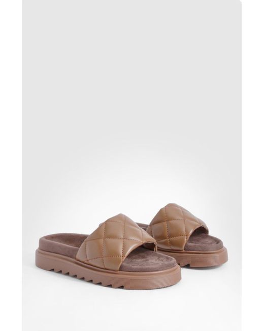 Boohoo Brown Quilted Chunky Sliders