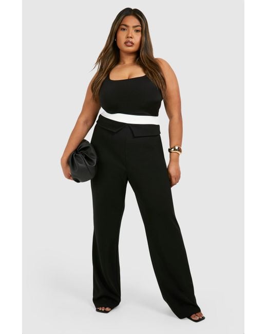 Boohoo Black Plus Jersey Contrast Fold Over Waistband Trouser