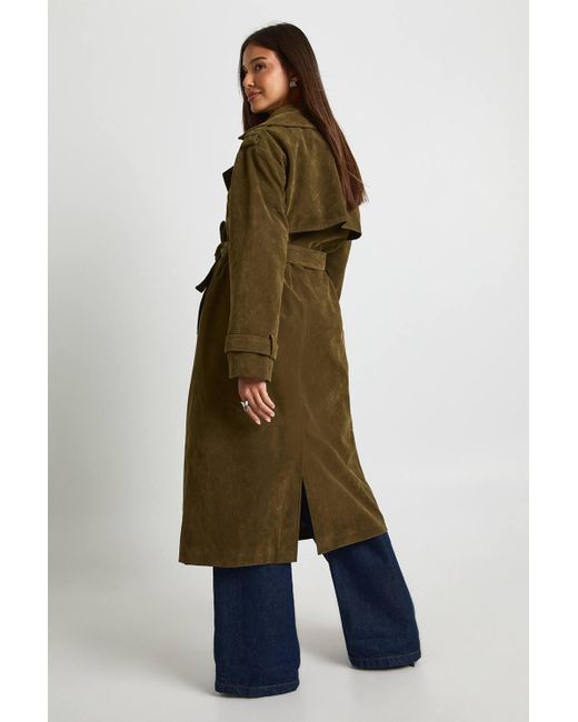 Boohoo Women's Blue Faux Suede Trench Coat