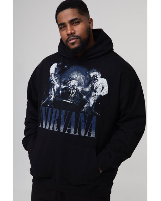 Sudadera Plus Con Capucha Y Estampado De Nirvana Boohoo de color Blue