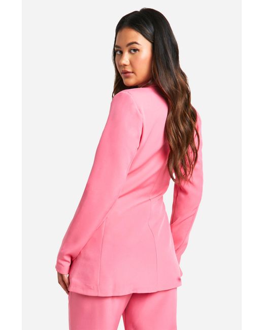 Boohoo Pink Plunge Front Single Button Fitted Blazer
