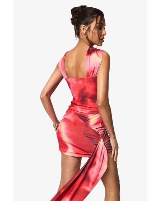 Boohoo Printed Textured Mesh Drape Front Mini Skirt