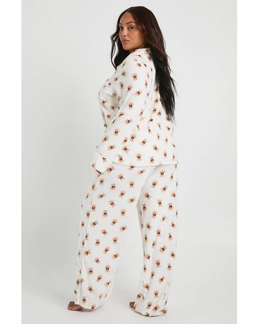 Boohoo White Plus Matching Family Bear Print Baby Fleece Long Sleeve Shirt & Pants Pyjama Set