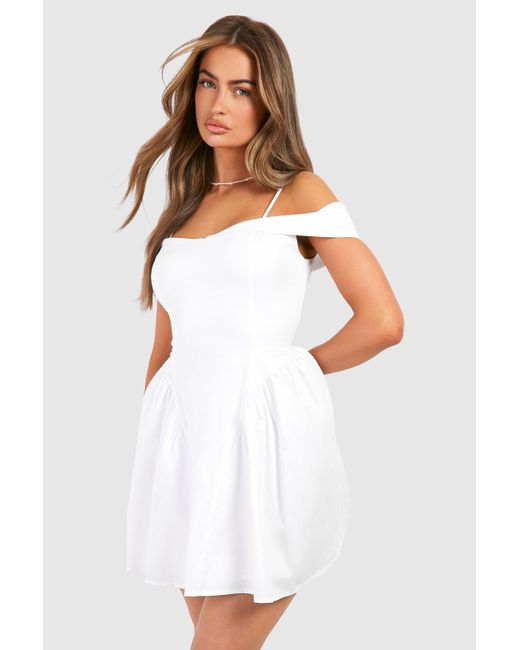 Boohoo White Cotton Volume Mini Dress
