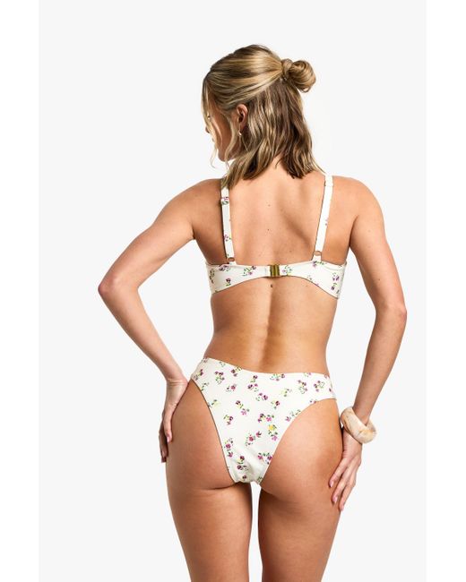 Boohoo Orange Floral Print Knot Front Bikini Top & Tanga Bikini Bottoms Set