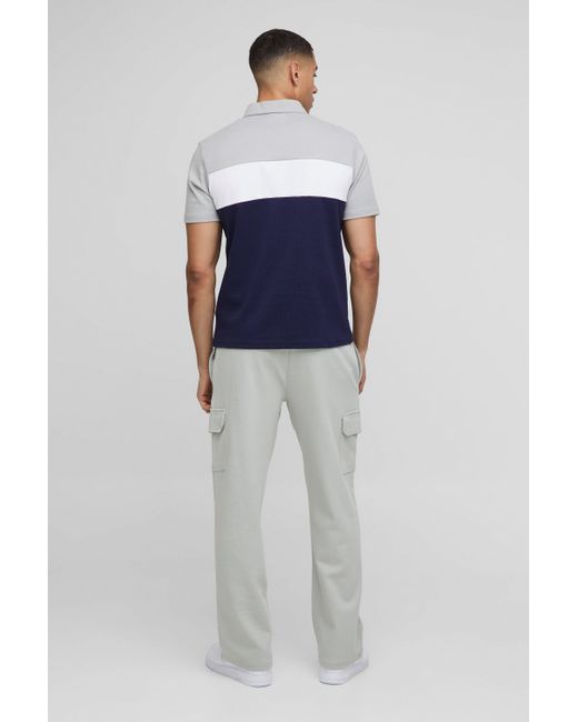 BoohooMAN Blue Slim Fit Man Colour Block Interlock Polo for men
