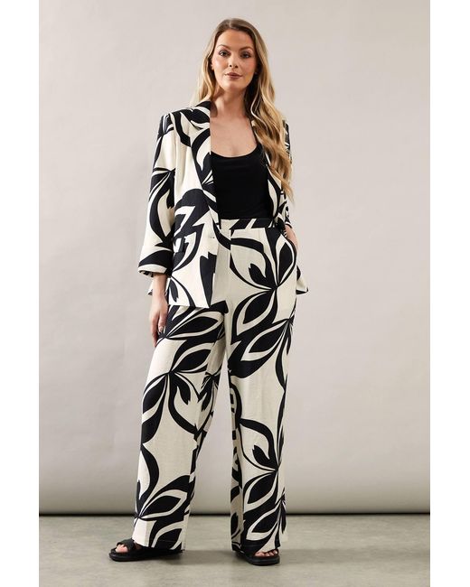 Wallis Black Printed Linen Single Breasted Blazer