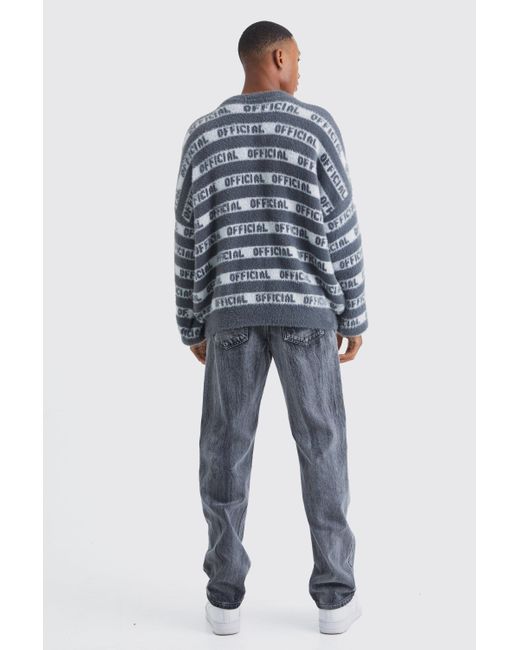 BoohooMAN Flauschiger Oversize Pullover mit Official-Streifen in Blue für Herren