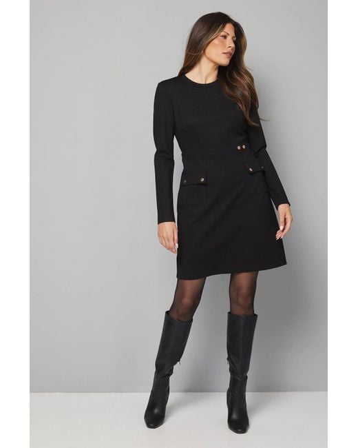 Wallis Women's Black Viscose Ponte Belted Midi Dress