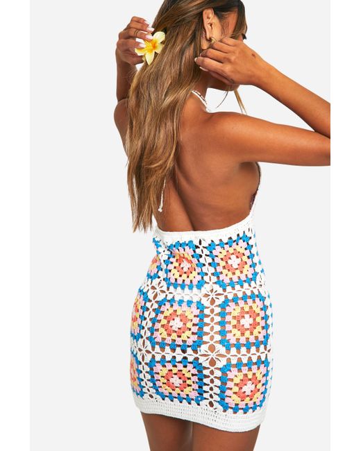 Boohoo Premium Patchwork Rainbow Crochet Mini Dress in White Lyst