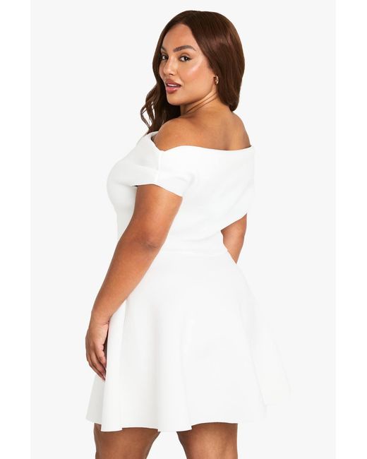 boohoo white skater dress White Premmium Structured Lace Skater Mini Dress