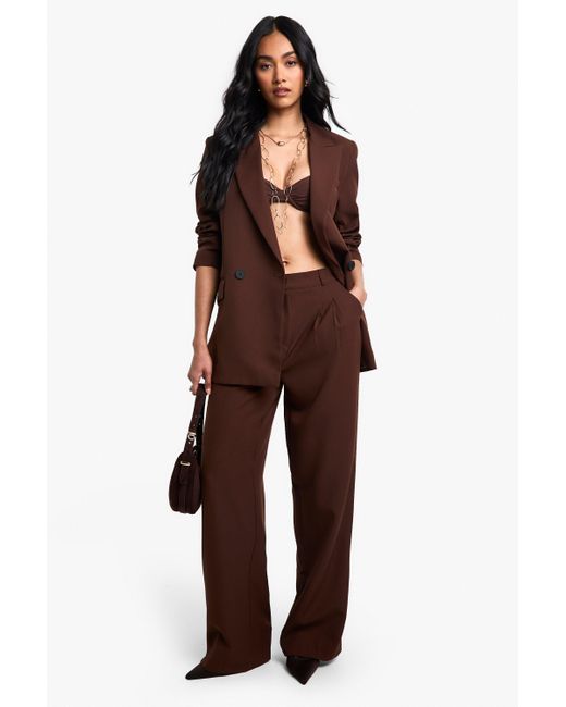 Boohoo Brown Woven Tailored Pleated Pants