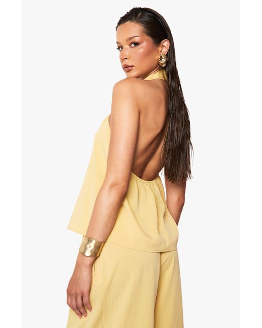 Boohoo Yellow Linen Look Knot Detail Top