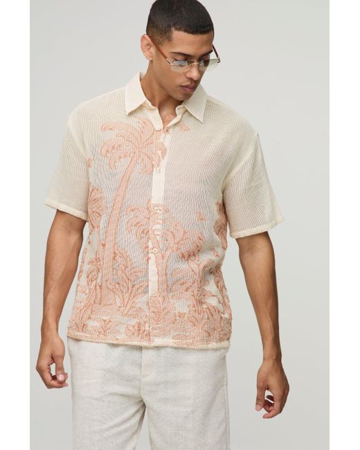 Camisa Oversize De Jacquard Con Estampado De Palmeras Boohoo de color Natural