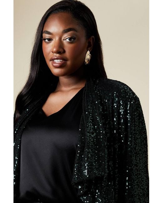 Wallis Black Curve Sequin Waterfall Jacket