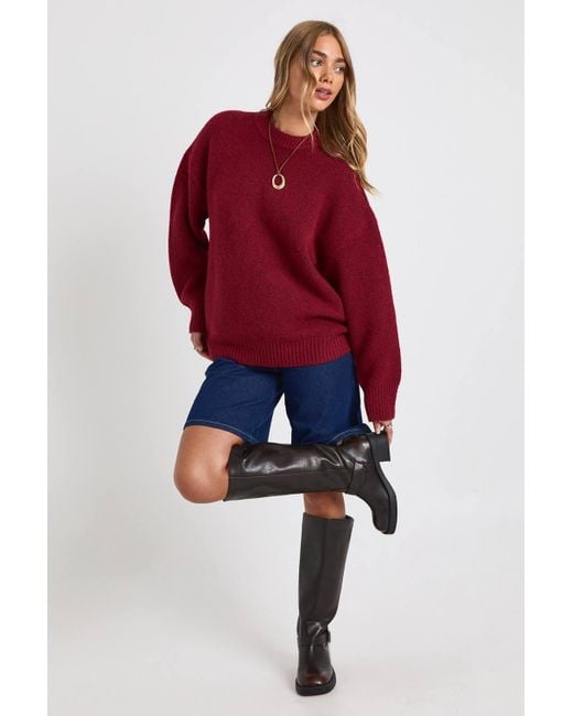 Boohoo Red Super Soft Chunky Knit Crew Neck Oversized Sweater