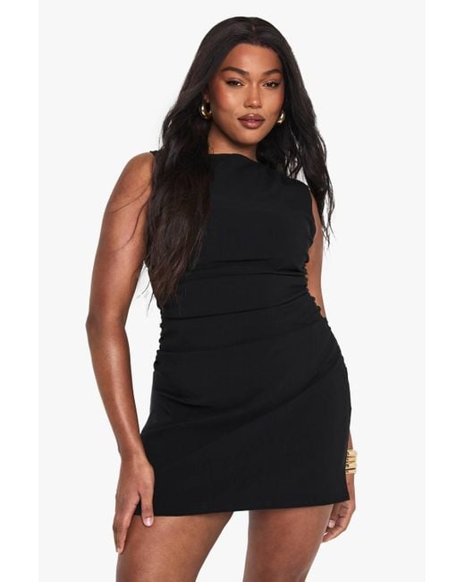 Boohoo Women's Black Plus Ruched Sleeveless Mini Dress