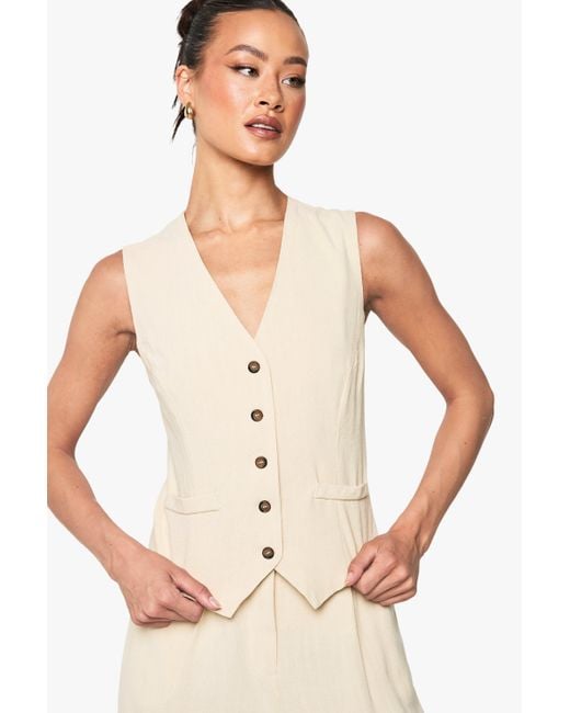 Boohoo White Tall Linen Look Waiscoat