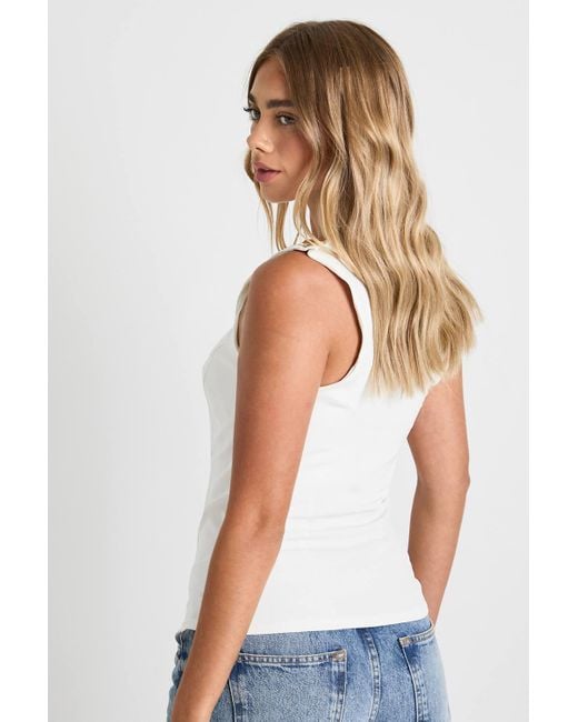 Boohoo White Button One Shoulder Top
