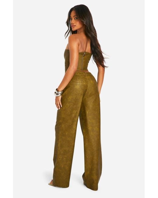 Boohoo Green Washed Faux Leather Straight Leg Trousers