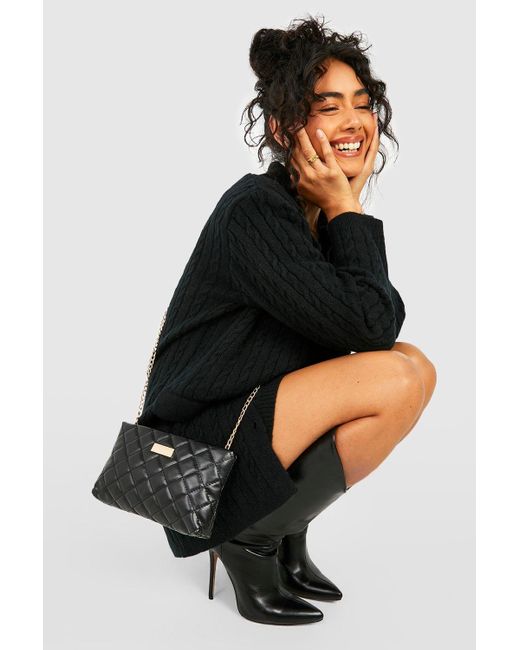 Boohoo Black Quilted Oversized Basic Clutch