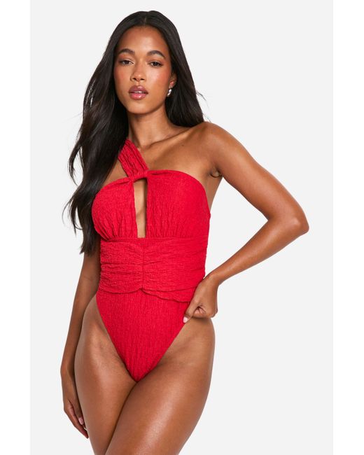 Boohoo Textured One Shoulder Cut Out Bathing Suit