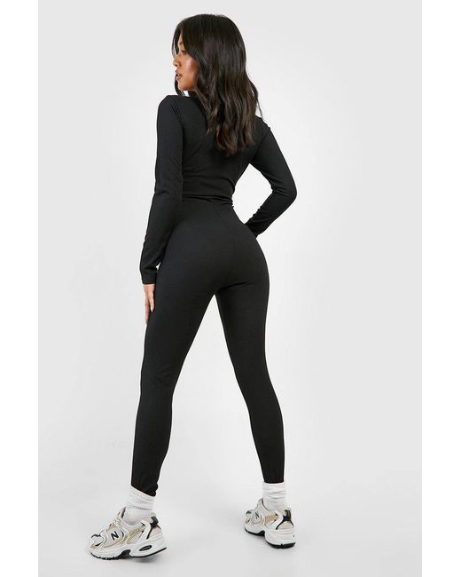 Boohoo Black Petite Basic Rib Scoop Neck Unitard