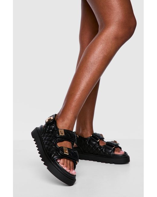 Boohoo Black Quilted Chunky Dad Sandals