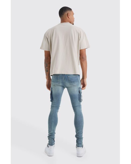 BoohooMAN Tall Super Skinny Cargo Jeans in Blue für Herren