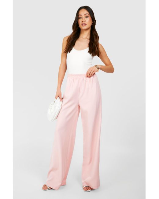 Boohoo Pink Tall Woven Tailored Elasticated Wide Leg Pants
