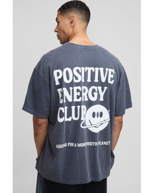 Camiseta Oversize Con Eslogan Positive Energy Club Desteñido Boohoo de color Blue