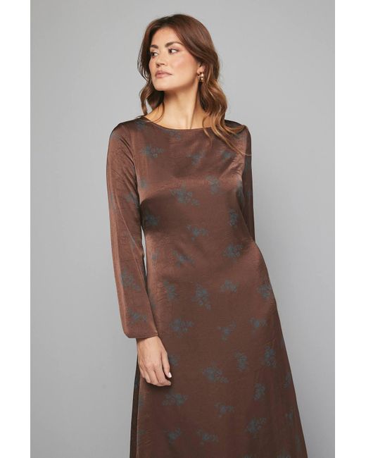 Wallis Women's Brown Floral Satin Bias Cut Midi Dress