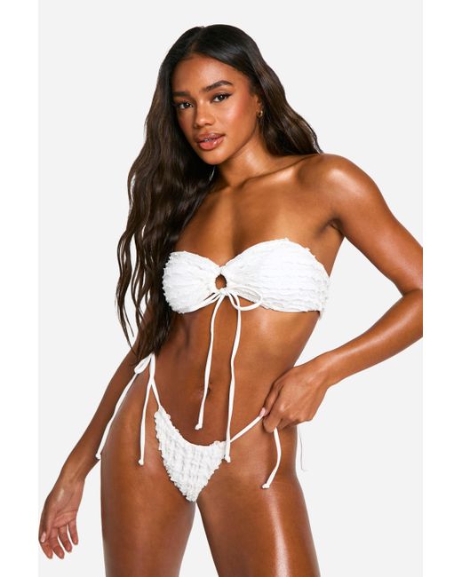 Boohoo Brown Ruffle Bandeau Bikini Set
