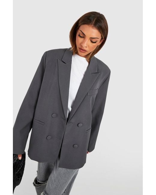Boohoo Gray Double Breasted Relaxed Fit Tailored Blazer