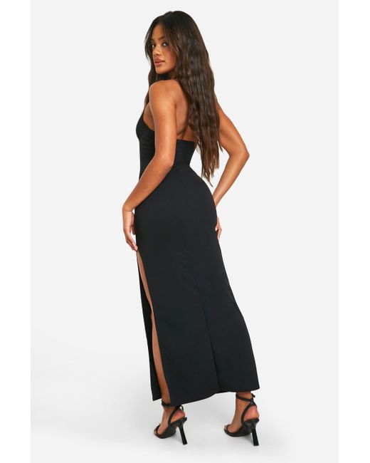 Black plunge maxi dress with sleeves online