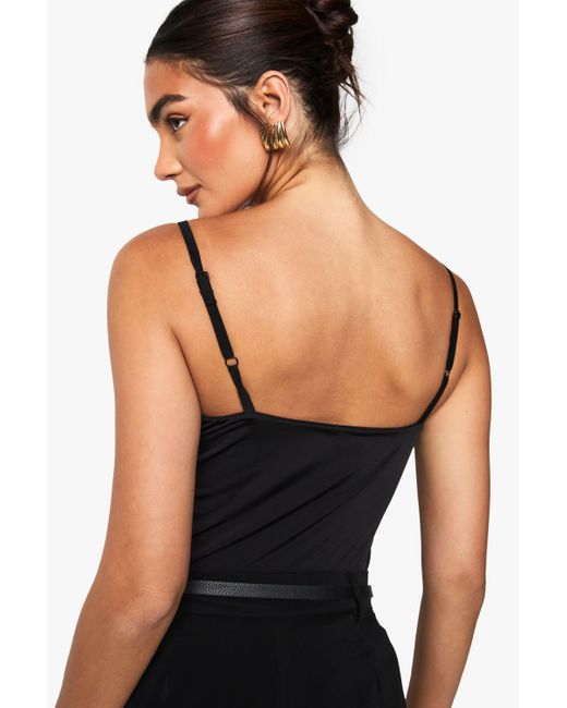 Boohoo Black Double Layer Slinky Strappy One Piece