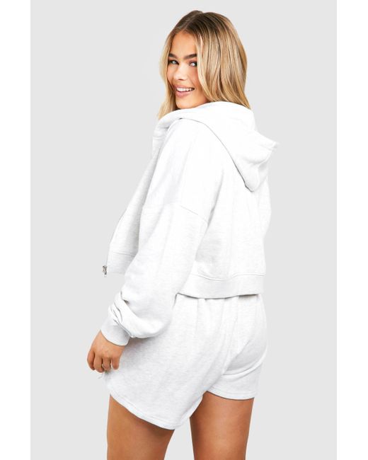 Boohoo White Plus 3 Piece Corset Top Hooded Short Tracksuit