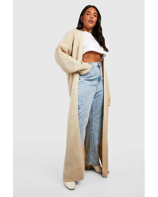 Boohoo Blue Plus Knitted Oversized Maxi Cardigan